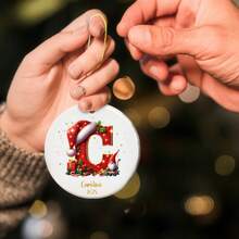 Christmas Decorations - 1PC Customized Family Christmas Ornament, Personalized Christmas Decorations, 3 Inch Round Ceramic, Home Christmas Decoration, Custom Initial & Name With Santa Claus & Santa Hat Design, Unique Personalized Gifts For Family, Wife, Husband, Couples, Kids, Parents, Friends, 2025 Christmas Housewarming Gift & Christmas Decorations Home - Style a - View 4