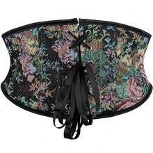 SHYMMUO Women Floral Underbust Corset Belt Lacing Up Waist Trainer Corset Top For Renaissance Steampunk Pirate Costume{"Size_name":"Large","Color_name":"Black"} - 黑色大號 - 查看 4