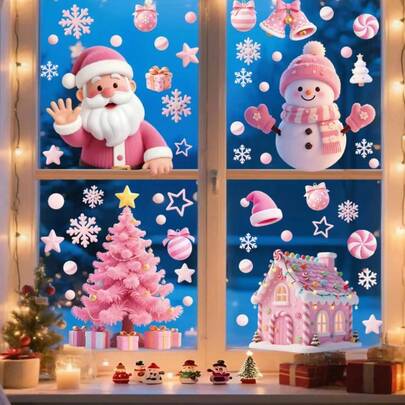 4pcs Christmas Day Window Stickers Christmas Element Style Window Stickers Decorations Christmas Decorations Winter Door And Window Background Decorations White Stickers