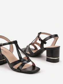 Metallic Strap Heeled Sandals Women Summer Evening/Party - Black - View 6