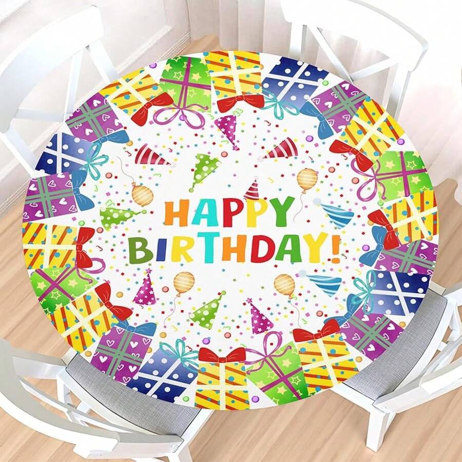 Water-Resistant Round Tablecloth With Elastic Edge For 40-44" Tables - Daily-birthday - View 1