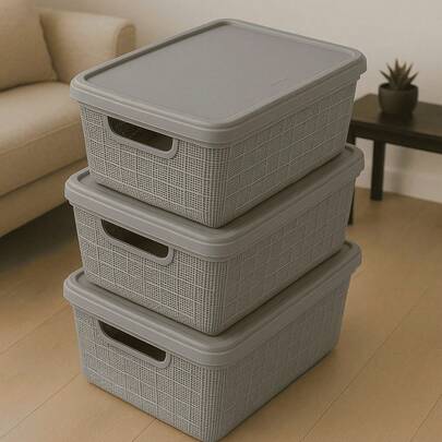 Kit 3 Caixa Organizadoras Com Tampa 5 Litros Cesto Grande em Plástico Resistente