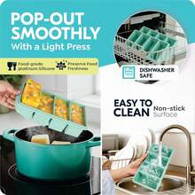 LAXDAMRE-Silicone Freezer Trays With Lids, 1-Cup Soup Container Style Cube Trays Freezer - Leakproof, Dishwasher,Oven , Stackable, Broth, Leftovers & Meal Prep, BPA 2 Pack-2025 - 1 - Xem 5