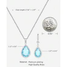 Women Jewelry Set Silver/Gold Plated Teardrop Pendant Necklace Dangle Drop Earrings Dangling Sets Birthstone Crystals Rhinestone,Birthday Anniversary Wedding Mother's Day Gifts For Women{"Color_name":"03.March-WhiteGoldPlated|Aquamarine"} - 3月3日-白金鍍層|海藍寶石 - 查看 2