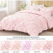 Baby Pink Queen Comforter Set - 3 Pieces Boho Pintuck Lightweight Soft & Warm Bed Comforter With 2 Pillowcases For All Season - 淺粉色 - 查看 7
