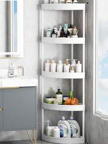 1 pieza de estante de baño triangular de plástico de 5/4/3 niveles con ruedas, de ahorro de espacio y multifuncional. Es un regalo de ahorro de espacio adecuado para rincones, cocinas, salas de estar, baños, balcones y pasillos de entrada. Puede almacenar y organizar de manera efectiva artículos de baño como champú, limpiador facial, mascarillas faciales, toallas, gel de baño, productos de belleza y artículos de primera necesidad.