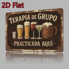 2D Flat, 1pc Vintage Metal Wall Art Sign With "Terapia De Grupo Practica Aqui" Spanish Quote & Beer/Cocktail Illustrations - Rustic 29.97cm X 19.81cm Metal Decor For Man Cave, Kitchen, Bar, Office, Patio, Metal Wall Decor, Office Decoration, Retro Design, Patio Decoration, Farmhouse Style, Bar Owners, 2D Flat - 彩色 - 查看 10