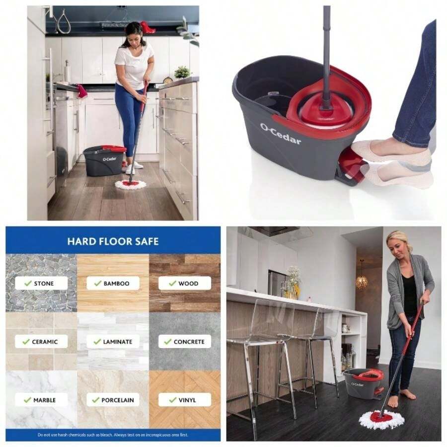EasyWring Microfiber Spin Mop Bucket Floor Cleaning System+ 2 Refills, RedGray - 旋轉拖把和水桶(含 2 個額外替換裝) - 查看 1