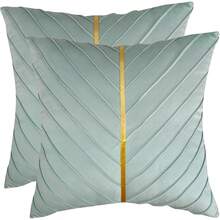Navy Blue Velvet Throw Pillow Covers 18 X 18 Inch Pack Of 2 With Gold Leather Decor For Couch, Luxury Modern Pillowcases For Living Room, Bedroom Sofa Cushion Bed - 薄荷綠 - 查看 10