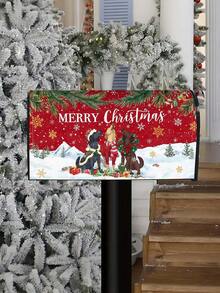 1PC Christmas Outdoor Mailbox Cover, Xmas Tree/Snowman/Santa Claus/Cute Puppy Printed Decor, Durable Fiber Material For Holiday Garden Yard & Party Decoration