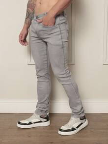 Men's Mid-Rise Blue Skinny Jeans With Elastane - 淺灰色 - 查看 3