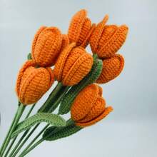 onEternal Handmade Crochet Tulip Flower Branch Eternal Flower Yarn Flower Home Decor Gift Floral Bouquet