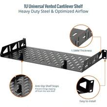 Tecmojo 1U Rack Shelf Rack Mount Shelf With AntiSlip Stops203.2 Mm Deep Vented Cantilever Tray For 19 Inch Server Racks And Cabinets Good Air Circulation Weight Capacity 25 Kg/55lbs 2 Pack Black - Black - View 3