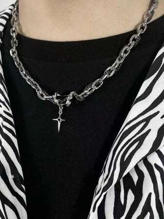 1pc Men's Thorn Splice Thick Necklace/Bracelet, Black Gemstone Men's Hip Hop Wrapped Necklace Punk Chic High Street High-End Choker, Suitable For Men's Daily Wear, Holiday Gift