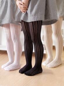 3pcs Trẻ em Nguyên chất Màu sắc Quần tất lưới - Nhiều màu - Xem 27