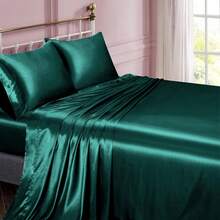 Silky Soft Pink Twin XL Satin Bed Sheets Set, 1 Deep Pocket Fitted Sheet + 1 Flat Sheet + 1 Pillowcase,  In 2025 - Teal Green - 查看 2