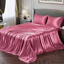 Silky Soft Pink Twin XL Satin Bed Sheets Set, 1 Deep Pocket Fitted Sheet + 1 Flat Sheet + 1 Pillowcase,  In 2025 - Light Wine Red - View 11