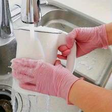 100 Disposable Pink Nitrile Gloves; Suitable For Use In The Kitchen, Tattoo Parlors, Hair Salons, Pet Grooming, Nail Salons, And Household Cleaning. These Gloves Are Powder-Free, Ambidextrous, Custom-Fit, Comfortable, Durable, And Disposable. They Are Ideal For Household Cleaning And Hygiene. Made Of High-Quality Nitrile Material, They Are Comfortable To Wear And Suitable For Both Home And Professional Use. (Unboxed)