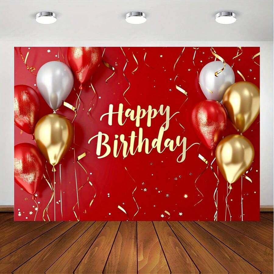 1 Stück rotes und goldenes Geburtstags-Hintergrundplakat - Glücklicher Geburtstags-Fotohintergrund, Partydekorationsschilder, geeignet für Mädchen, Jungen, Frauen und Männer.