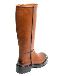 Modern Style Smooth Leather Or Suede Over-The-Knee Boots With Grooved Sole And Zipper Closure - Camel - View 4