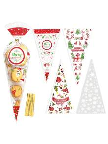 50/100pcs Holiday Surprise Gift Bag, DIY Style OPP Plastic Candy Packaging Bags With Golden Tether Wire, Storage Bag, Party Gift Bag With Multi-Pattern - Christmas Reindeer, Snowflakes, Santa Claus, Snowman, Baking Packing Bags For Candies, Snacks, Chocolates, Cookie, Pastry, Triangle Candy Wrapping Bag, Souvenirs Bag For Christmas Party Gift Or Decoration, Holiday Parties Supplies, Christmas Utensils - - - View 6
