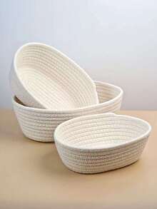 1Set/3Pcs Pink Rope Woven Storage Basket, Simple Home Decoration, Open Storage Basket, Suitable For Family Bedrooms, Living Rooms, Cosmetics, Snacks, Toys, Miscellaneous Items, Classified Storage, Can Be Used As Holiday Gifts, Suitable As Children's Gifts For Valentine's Day Decoration - White - View 7