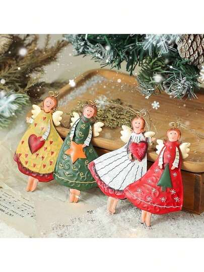 Decoración de árbol de Navidad de ángel de madera 2D/hierro 3D hecha a mano - Adornos para árbol de Navidad, regalos personalizados de Navidad, artesanías y decoración de escena festiva, accesorios de boda, decoraciones navideñas para exteriores