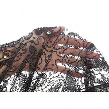 1920s Shawl Wraps Sequin Beaded Evening Cape For Gatsby Party Bridal Shawl Women Evening Cape Flapper Cover Up{"Color_name":"AllBlack"} - 全黑 - 查看 6