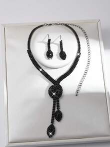 1pc Necklace + 1 Pair Earrings Women Jewelry Set, Geometric Pattern, Suitable For Daily, Date, Party, Bride, Wedding