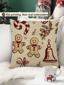 1 pieza Camino de mesa con estampado de hombre de jengibre tipo bordado en 2D, decoración de árbol de Navidad, 1 pieza Camino de mesa, 4 piezas Individuales, 1 pieza Funda de cojín, 3 productos disponibles, decoración del hogar de temporada para invierno, Navidad, fiesta interior/exterior, decoración de habitación navideña, suministros para fiesta de Navidad - Multicolor - Ver 8