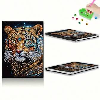 1 st Diamond Art DIY handgjord prickig anteckningsbok, anteckningsbok med vild tigermönster, skolmaterial, anteckningsbok för skolstart, anteckningsbok, böcker, skolanteckningsbok, anteckningsbok, pysselkalenderset lämplig för kontor och hem