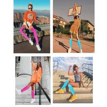 V28 Long Leg Warmer, Women's Men 80s Party Ribbed Knit Dance Sports{"Color_name":"Hole71-2(Lakblue+Rose)"} - 多色18 - 查看 5