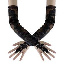 Long Lace Fingerless Elbow Gloves - Sheer Mesh Tulle Opera Wedding Gloves For Prom Dance Costume Party{"Size_name":"20\"","Color_name":"Black"} - Black - 查看 9