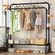 Senmeo Metal Twin Rod Clothes Rack 150-Lb Heavy-Duty Capacity, Portable With Wheels/Shelves/Hooks, Easy Assembly Space-Saving, Fit For Mall/Home Closet Storage - màu đen - Xem 3