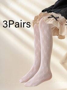 3pcs Trẻ em Nguyên chất Màu sắc Quần tất lưới - Nhiều màu - Xem 11