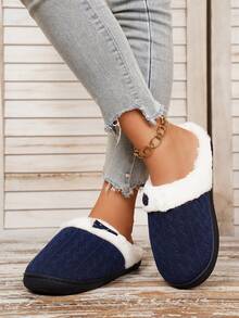 1 par de cómodas y elegantes zapatillas de casa de punto antideslizantes para adolescentes, para otoño/invierno