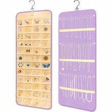 Hanging Jewelry Organizer Large DoubleSided Jewelry Storage Butterfly Necklace Holder Earrings Holder Organizer With Metal Hook For Door Closet Wall Black Purple