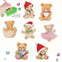 7 piezas Imanes de nevera de pintura de diamantes - Patrón de oso de peluche con gorro de Papá Noel, Kit de pintura de diamantes DIY, Efecto de diamante asimétrico brillante, Ideal para decoración del hogar y regalos de Navidad