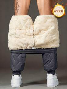 男士时尚百搭加厚冬季长裤，条纹休闲裤 - 送给丈夫、男友或伴侣的礼物 - 灰色 - 查看 2