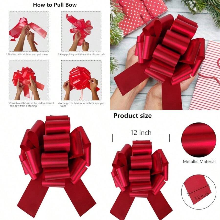Big Bows 12 Inch Big Metallic Red Bows For Gift Wrapping Car Decorated Birthday Party Gift And Valentine's Day Decorations