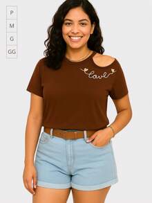 Cropped Blouse With Off-The-Shoulder Cutout, Shoulder Opening, With A Localized Print, Love Viscolycra, Asymmetrical, Blogger - Rust Brown - View 1