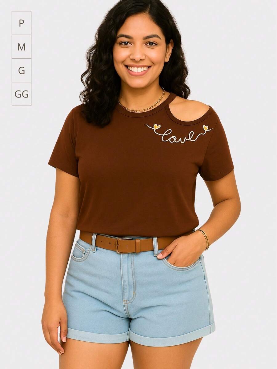 Cropped Blouse With Off-The-Shoulder Cutout, Shoulder Opening, With A Localized Print, Love Viscolycra, Asymmetrical, Blogger - Rust Brown - View 1