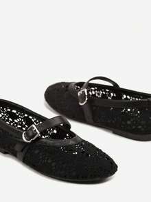 Damen Mary Jane Ballerinas mit Ausschnitten - Weiche & bequeme Lässig Schuhe - Schwarz - Übersicht 6