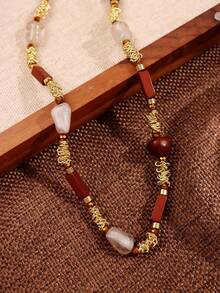 1 pieza Collar con colgante de ojo de tigre vintage, joyería de mujer con capas de colores otoñales/invernales, accesorio retro casual