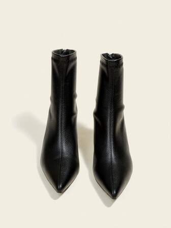 Fall/Winter Women's Black Ankle Boots And Short Boots, 7cm High Heel, Elastic Skinny Boots, Comfortable And Fashionable Pointed Toe High Heel Boots,Kitten Heels