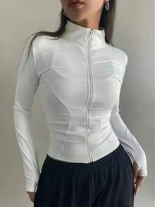 Women's Tracksuit, Fit Tracksuit, Workout Tracksuit, Women's Fitness, Tight Tracksuit, Comfortable Tracksuit, Women's Tracksuit, White Tracksuit, Black Tracksuit, Nude Tracksuit, Gray Tracksuit, Women's Sports Tracksuit, Gym Clothes, Workout Clothes, Stylish Tracksuit, Zipper Top, Fitted Tracksuit, Modern Tracksuit, Women's Casual Top, Mid-Season Tracksuit, Body-Hugging Tracksuit, Elegant Tracksuit, Women's Lightweight Tracksuit, Tracksuit For Light Cold Days, Women's Sports Look, Women's Fitness Fashion - 白色 - 查看 1