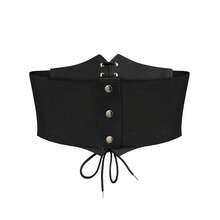 Bbonlinedres Womens Corset Belt Renaissance Costume Lace-Up Elastic Underbust Wide Waist Cincher Belts{"Size_name":"Large","Color_name":"Black"} - 黑色大號 - 查看 3