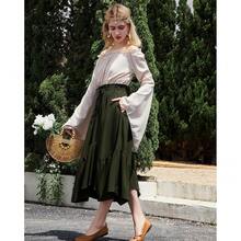 American  Women's Renaissance Pirate Skirt Medieval Long Flowy Maxi Skirt For Ren Faire Halloween Outfit With Pockets{"Color_name":"ArmyGreen","Size_name":"Medium"} - 軍綠色 - 查看 6