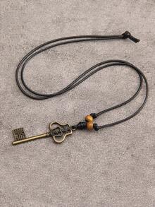 1 buc colier cu pandantiv metalic vintage cu mărgele, lanț lung cu frânghie de ceară neagră, colier metalic minimalist gotic la modă, stil hiphop, colier pentru cupluri