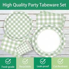 Set Vajilla Elegante para Fiestas de Cumpleaos con Diseo de Cuadros Azul Claro y Blanco - 20 Platos 9 20 Platos 20 Vasos de Papel, 20 Servilletas Verde - verde - Ver 4